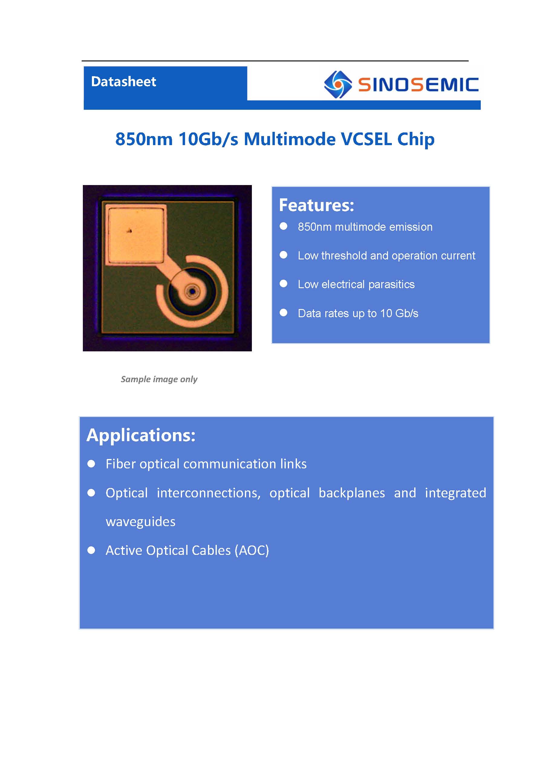 850nm10g vcsel芯片异面电极vds85c0001